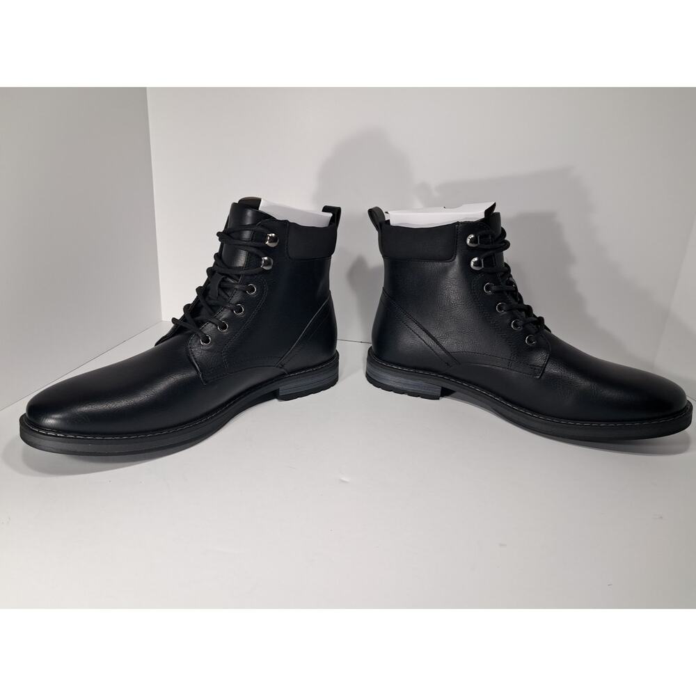 Club Room Westin Lace-Up Boots Men's 10.5M Black Pull Tab Block Heel Round Toe
